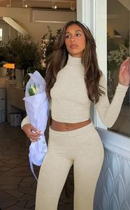 Cream Two Piece Yoga Set Women High Waist <b>Leggings</b> Crop <b>Top</b> Full Sleeve Plus Size Activewear Stretchable Sport Wear - Product Image 2