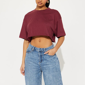 Women's Lightweight Breathable Summer <b>Crop</b> <b>Top</b> Sporty Round Neck Short Sleeve Shirt Fashionable Heavyweight <b>Top</b> - Product Image 4