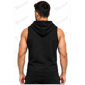 Sweat-shirt à capuche sans manches pour homme Tiierwear, en molleton de coton, décontracté, avec poche, logo sur le devant, coupe classique, pour l'automne - Product Image 4