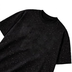 Camiseta de Algodón Pesado Personalizada con Logotipo Desgastado, de Lujo, con Pedrería Brillante, Estilo Urbano Galáctico - Product Image 2