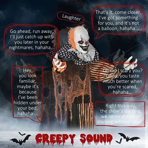 Décoration de jardin d'Halloween extérieure : Ballon gonflable de clown de cirque animé et parlant de 65 pouces, avec mouvement et son activés par la lumière - Product Image 4