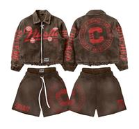 Ensemble de survêtement complet à capuche marron et rouge, veste zippée et pantalon de survêtement respirant, streetwear automne unisexe adulte personnalisé et coordonné