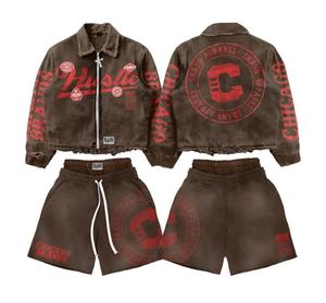 Conjunto Deportivo Completo Marrón con Estampado Rojo, Chaqueta con Cierre y Pantalones Deportivos, Ropa Urbana Otoñal Unisex para Adultos, Diseñado para un Look Urbano Coordinado - Product Image 3