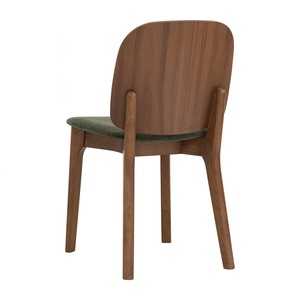 Modern Japandi Dining Chair with Curved Walnut <b>Backrest</b> and Olive Green Upholstered Seat for Minimalist Dining Room - Product Image 3