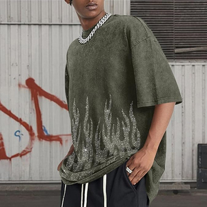 Men's Oversized Graphic Tees Rhinestone <b>Flame</b> <b>Shirt</b> Streetwear Grunge Acid Wash T <b>shirt</b> Baggy Vintage T <b>Shirts</b> Y2k Top - Product Image 3