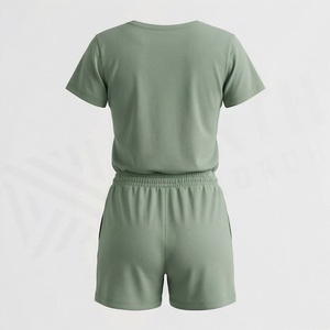 Conjunto de 2 piezas para mujer, camiseta de manga corta y pantalones cortos con estampado de búho de dibujos animados, cuello redondo, informal, primavera, verano, por encima de la rodilla, corte regular - Product Image 2