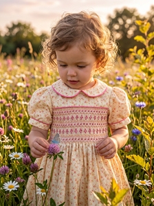 Robe pour fille en coton vintage, brodée à la main, motif floral géométrique jaune, style anglais traditionnel, mignonne, longueur genou, ODM OEM - Product Image 4