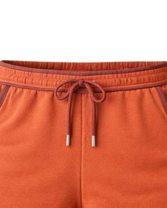 Shorts en molleton de coton personnalisés pour femme, orange rouille avec contraste marron, taille élastique, décontractés, pour l'été, le sport et la détente - Product Image 5