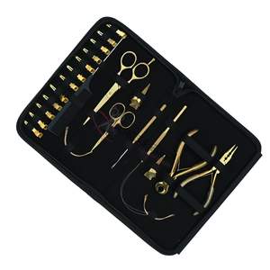 Kit de pinces pour extensions de cheveux dorées avec applicateur de micro-anneaux et pince de retrait, enfileur à boucle, mini-ciseaux et pince de coiffure de salon - Product Image 1