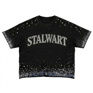 เสื้อยืดโอเวอร์ไซส์ผู้ชาย แขนสั้น คอกลม ประดับคริสตัล ลายพิมพ์กลิตเตอร์สีน้ำเงิน ทรงปกติ ใส่ได้ทั้งแบบลำลองและเป็นทางการ เป็นมิตรต่อสิ่งแวดล้อม ระบายอากาศได้ดี - Product Image 6