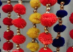 Boules en tissu de velours pour mariage indien, cordes à pompons en soie colorées, décoration indienne, décorations de jardin, toiles de fond, décoration de scène pour l'inauguration de maison - Product Image 3