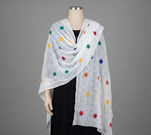 Hijab islamique en coton et voile de polyester, broderie florale en strass blanc pur, respirant, mode estivale, 12 couleurs - Product Image 1