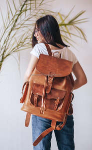 High Quality Custom Logo Genuine <b>Leather</b> <b>Backpack</b> Vintage Luxury Style College Travel <b>Backpack</b> String Best Gift for Outdoor - Product Image 2