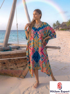 Printed <b>Kaftan</b> Dress Women Elegant <b>Beach</b> Wear Loose Fit Soft Fabric Cover Up Resort Island Style Wholesale Manufacturing Supply - Product Image 5