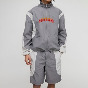 Hot Selling 100% Cotton Two-Piece Men's Streetwear Custom Made Midweight Windbreaker <b>Twin</b> <b>Set</b> Solid Printed Color OEM 2026 - Product Image 1