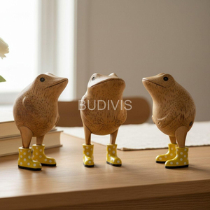 Sculpture de grenouille en bois sculpté à la main, art moderne, décoration d'intérieur pour chambre à coucher, figurine animale de table, cadeau de luxe pour les fêtes - Product Image 6
