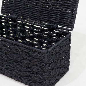 Eco Handwoven Black Paper Rope Storage Box Organizer <b>Basket</b> <b>Rectangular</b> Hinged Lid - Product Image 3