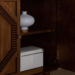 Mueble de Acento de Madera de Mango con Incrustaciones Geométricas de Estilo Moderno de Mediados de Siglo - Product Image 5