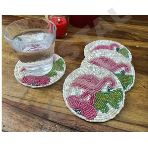 Design Handmade Glass Beads Embroidery <b>Coasters</b> Round Eco-Friendly Reusable Table Top Wholesale Round Shaped Multi Beaded - Product Image 4