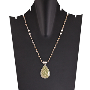 Collier pendentif en argent sterling 925 avec perle, jaspe et rutile doré - Product Image 1