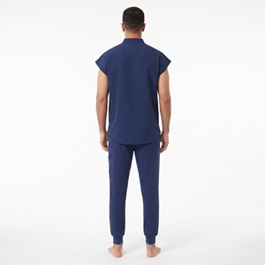 Hawk Eye Unisex Scrub Set <b>Navy</b> <b>Blue</b> Knitted Cotton Polyester Hospital Uniform Pants and Top with Pockets - Product Image 3