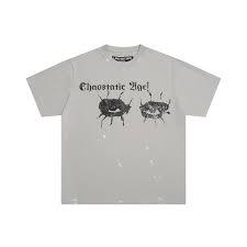 T-shirt homme à manches courtes en coton gris de haute qualité 2026, style streetwear, avec l'inscription « Chaostatic Age! » Impression graphique œil gothique - Product Image 2