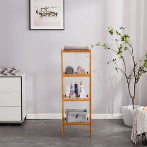 Scaffale a Quattro Ripiani per Bagno Serie RT, Colore Legno, 37*33*110cm - Product Image 2