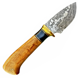 Couteau de chasse durable multi-usages en acier Damas, lame à pointe tombante, bord droit, manche en Micarta, qualité industrielle, pour le camping en extérieur - Product Image 2