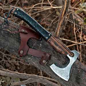 Haches vikings professionnelles de haute qualité, forgées à la main, manche en bois, acier à haute teneur en carbone, étui en cuir fin de qualité supérieure pour l'extérieur - Product Image 2