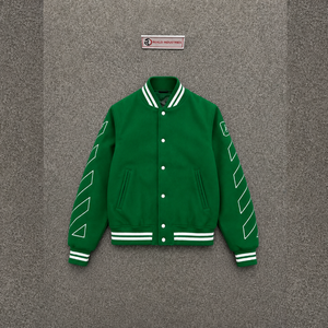 MODERN GREEN VARSITY <b>JACKET</b> FOR <b>MEN</b> With Geometric Pattern And <b>White</b> Trim Regular Fit Casual Autumn Wear SMART CASUAL CONTEMPORA - Product Image 5