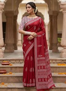 Sari de poliéster estampado para mujer, de secado rápido, sin arrugas, informal, para fiestas, Diwali, atuendo étnico tradicional, elegante y con caída. - Product Image 2