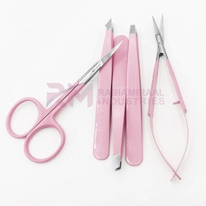 Juego de pinzas profesionales RMI Silver Tip y Pink Eyebrow de acero inoxidable con puntas rectas / tijeras de resorte / tijeras para cutículas - Product Image 6