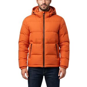 Veste matelassée à capuche entièrement zippée orange fluo haute visibilité coupe-vent – Vente en gros de vestes d'hiver décontractées - Product Image 1