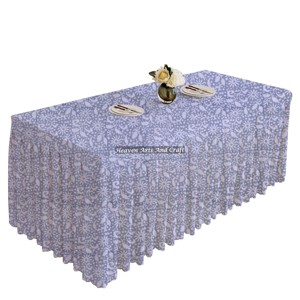 Pleated Tablecloth 100% Cotton Handmade Block Print Modern Rectangle Washable <b>Table</b> <b>Cover</b> For Home Use - Product Image 3