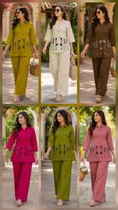 Conjunto de Kurti y Palazzo de Algodón Marrón con Bordado a Mano, Estilo Informal Holgado para Mujer, Ropa de Verano, Estilo India-Pakistán - Product Image 2