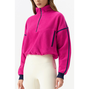 Sudadera Oversize de Forro Polar Rosa Transpirable con Media Cremallera para Mujer, Cuello Alto y Hombros Caídos, Manga Larga, Invierno/Otoño 2026 al por Mayor - Product Image 3