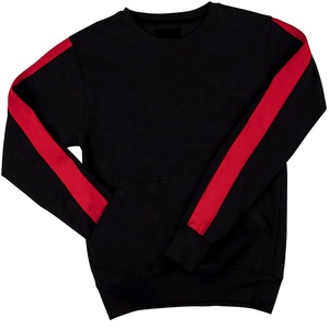 Sweat-shirt noir à col rond pour femme avec rayures rouges, manches longues, en coton tricoté, haut décontracté avec poches, vêtement d'automne - Product Image 1