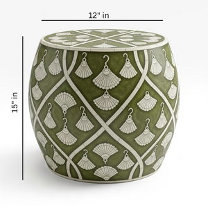 Mesa Auxiliar Redonda de Tambor con Incrustaciones de Hueso Verde, Hecha a Mano, con Patrón de Abanico, Lujosa y Decorativa para Entrada o Dormitorio, Venta al por Mayor - Product Image 2