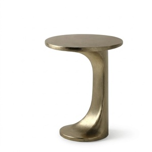 Indian Design Contemporary Metal <b>Side</b> <b>Table</b> With Hammered Finish <b>Round</b> Top And Circular Base For Living Room - Product Image 4