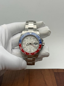 Montre automatique de luxe en acier inoxydable GMT, cadran blanc, lunette rouge et bleue 24 heures, pour bracelet avec mouvement ETA, style Hip Hop Vintage - Product Image 1