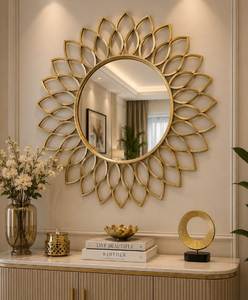 Hollywood Glam <b>Round</b> Brass <b>Wall</b> <b>Mirror</b> Decorative Sunburst Design Luxury Metal <b>Wall</b> <b>Mirror</b> for Living Room Entryway Bedroom Hall - Product Image 1