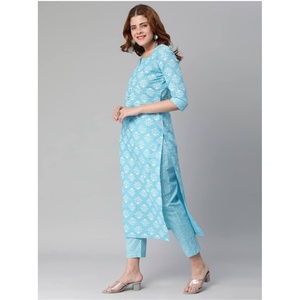 ATRACTIVO ALGODÓN SUAVE CON ESTAMPADO DIGITAL TRABAJO KURTI PANT SET SKY - Product Image 1