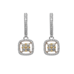 1.10 CT Simulated Moissanite Halo Drop Earring with <b>Emerald</b> Cut Mixed Shape 18K Gold Plated - Product Image 1