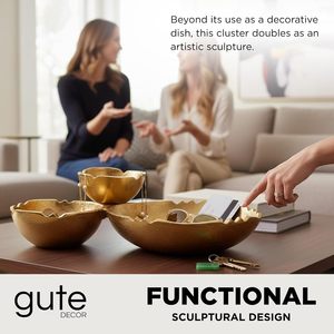 Bandeja de servir de aluminio dorado, plato de servir de 3 compartimentos dorado, bandeja de aperitivos de lujo, juego de tazones de servir dorados - Product Image 3