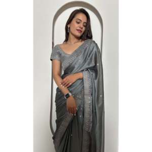 Beau Saree de travail en pierre pour les fêtes et les clubs Tenue de fête élégante - Product Image 4
