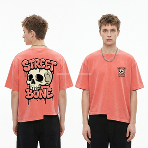 เสื้อยืดสีชมพู Bone Pink แบบขายส่ง 300GSM ทรงโอเวอร์ไซส์ ไหล่ตก ผ้าคอตตอนหนา สำหรับผู้ชาย ลายการ์ตูน ผลิตโดยผู้ผลิตเสื้อผ้า - Product Image 1