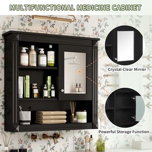 Armoire de salle de bain murale de 32 pouces avec 4 étagères et porte miroir, rangement pour toilettes et armoire à pharmacie - Product Image 6