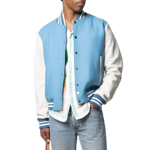 AL NOLAN ENTERPRISES Men's Red White Varsity Jacket Regular Fit Crew Neck <b>Covered</b> <b>Button</b> Closure Breathable Canvas Wool Lining - Product Image 1