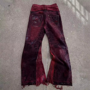 Jeans de Mezclilla para Hombre 2026 de Alta Calidad, Personalizados, Lavado Rojo, Rotos, Desgastados, Corte Acampanado, Estilo Urbano, Hiphop, Y2K, OEM, ODM, Algodón - Product Image 3