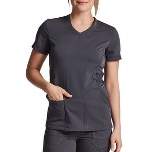 Solid Color Spandex Woven <b>Scrub</b> <b>Tops</b> with Needle Detection and Seamless Fusing Unisex Healthcare Uniform for Clinic and Hospital - Product Image 1